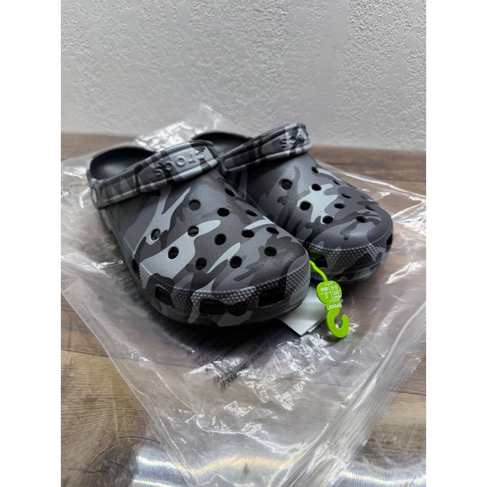 Crocs Classic Camouflage Clog Grey Black Camo Mens 9 Womens 11 211936-0DD